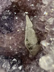 Rare Pink Amethyst Geode with Natural Calcite Stalactite .