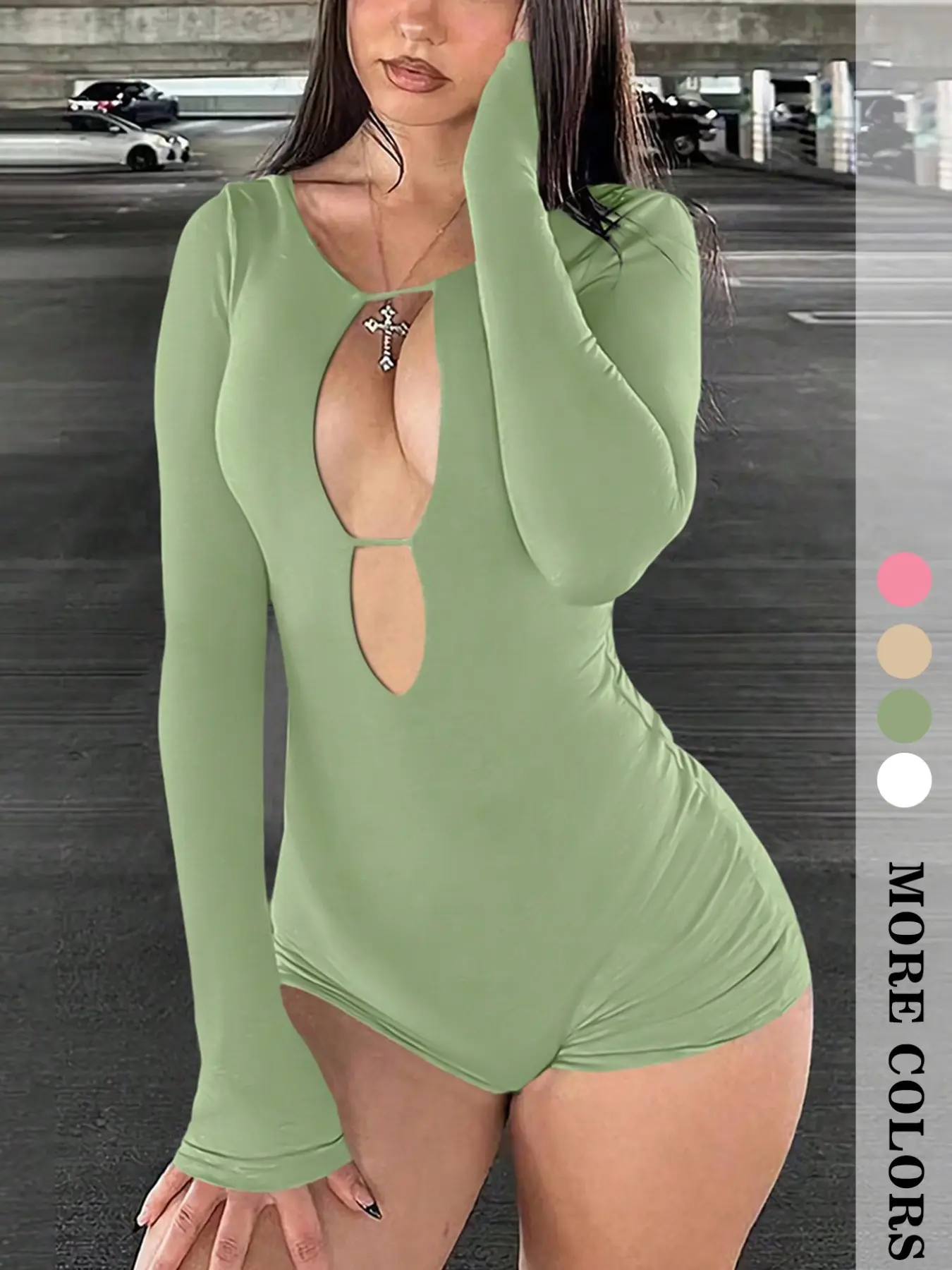 Women's Slim Fit One-Piece Dress, Bodysuits, Jumpsuit, Long Sleeve, Cutout, Sexy, Casual Daily Wear, Comfortable Chic Fashion for Spring Summer Autumn, Fashionable Bodysuits