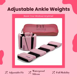 FITWAY | 1 pair 2 lbs | Adjustable Silicone ankle weights | - wrist weights - | ankle weights for women -ankle weights for men | 2lb ankle weights| Suitable for Yoga Dance Pilates | water-resistant silicone (pink)