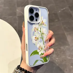Magnetic Compatible Case for iPhone 17 16 E Pro Max 15 Plus 14 13 12 11 XS XR, Pastel White Orchid Branch Print | Silicone, Lightweight, Aesthetic, Scratch Resistant, and Cute Protection