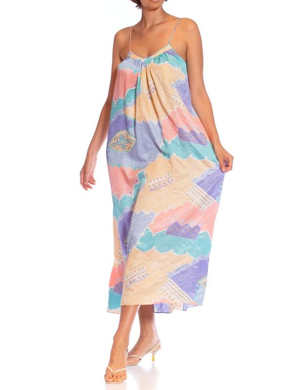 1980S MARY MCFADDEN Multicolor Pastel Polyester Jacquard Dress
