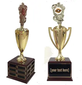 BuyAwardsandTrophies Washer Toss Traveling Trophy - Plastic Trophy with Base, Awards and Trophies for Sports Competition, Prizes for Adults and Kids Gold, 18"