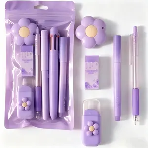 7-piece adorable purple stationery set - aesthetic school and office supplies set | Includes correction tape, pens, and all the necessary writing items | Best student gift idea