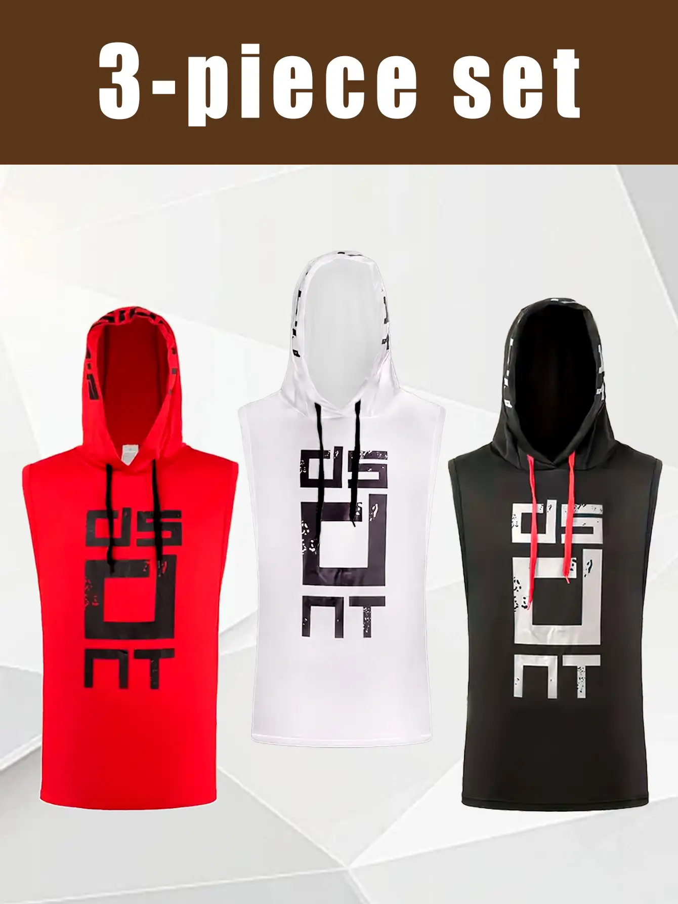 Men's High Stretch Quick Dry Hooded Gym Tank Top - Breathable Sleeveless Gym Shirt with Bold Monogram Print, Moisture Wicking Basketball Running Casua