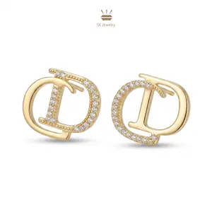 14K Gold Plated Initial Stud Earrings for Women – Luxury CZ Letter Earrings Fashion Jewelry
