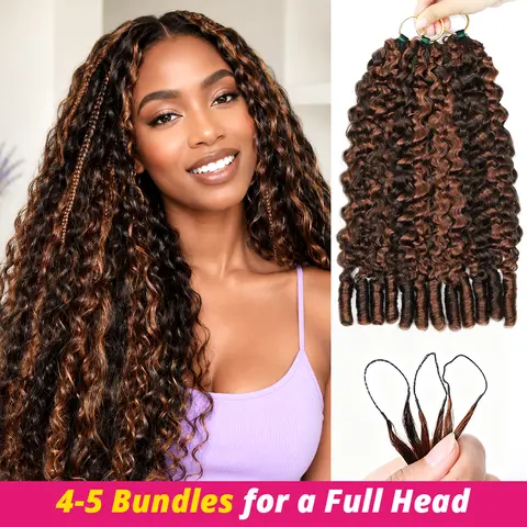 P4 30 Highlight Burmese Curly Crochet Human Hair for Miracle Knots Pre-Separated 50g/Pack Human Hair Extensions 4-5 Packs for Full Head #DealsForYouDays #TikTokShopBackToSchool