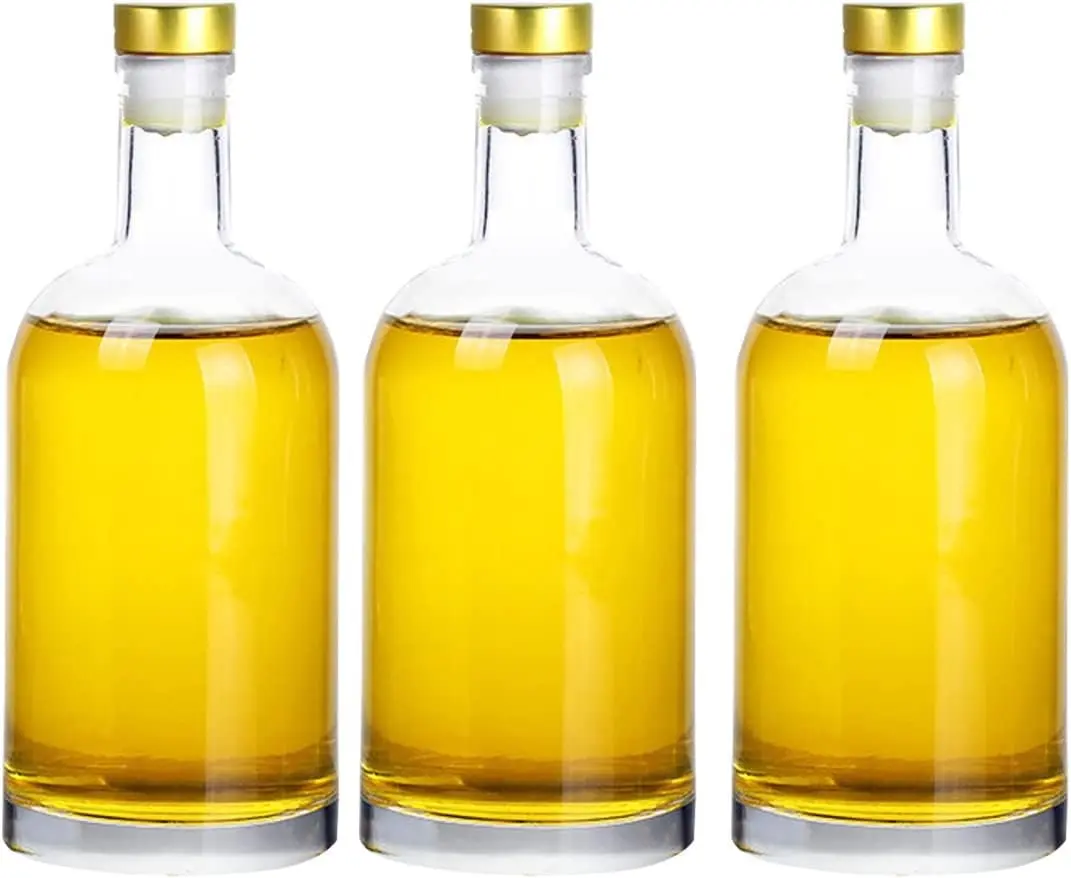 Clear Glass Bottles 33 oz (1000 ml) 3 - Pack for Wine Beverages Drinks Oil Vinegar Kombucha Beer Water Soda with Cork Stopper Airtight Lid