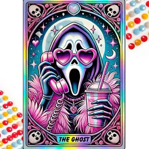 Ghost Card with Diamonds, 1 Count DIY Diamond Arts Colorful Painting Kit, DIY Decorative Art Painting for Home Bedroom, Vanity Decor Accessories, Diamond Painting Kits