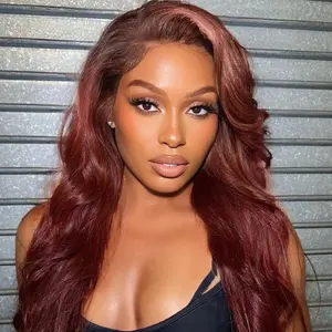 【Live Flash Sale】【Ancora Red】Alipearl 5x7 Lace Closure Straight Wigs Human Hair Put On And Go Cherry Cola Red Wig Pre Cut Pre Plucked Lace Wig FallFreshness