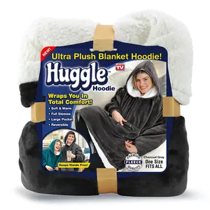 Cozy Huggle Hoodie - Fleece & Sherpa Wearable Blanket, Unisex One Size, Ultra Soft Gray Comfort Ontel Products