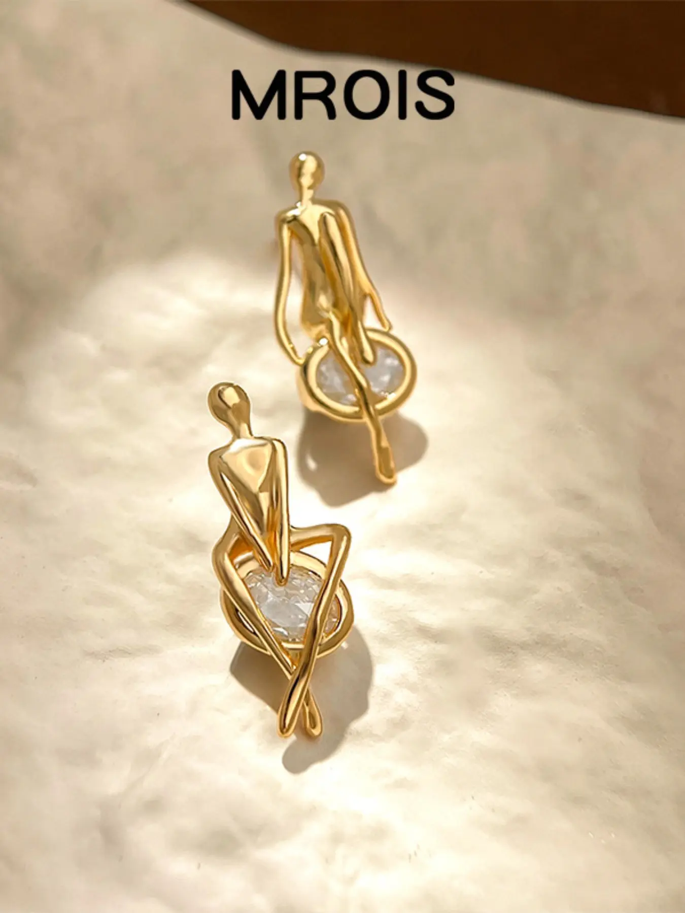 Designer Earrings, Electroplated Zirconia Human Figure Studs & Clips, Unique High-End Fashion Jewelry for Women