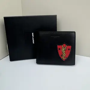 Pre-owned Yves Saint Laurent Calfskin Wallet Patchwork Bifold Bill Black CPU0409