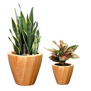 YYDS 2-Pack 10 in. Light Wood Plastic Self-watering Planter Pot