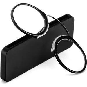 Ultra Thin Armless Reading Glasses for Men Women, No Temple Pinch Nose Clip on Readers Small Pocket with Mini Portable Case, Black +2.0