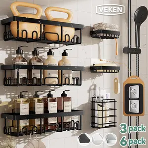 【DEALS FOR YOU】Veken 6-Pack Life-Changing Rustproof Shower Caddy, Effortless No-Drill Wall Shelves with Soap Holder, End Bathroom Clutter for Good, Multi-use Kitchen & Home Storage