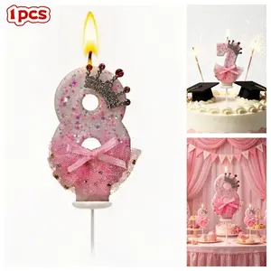 Ballet Dress Crown Number Birthday Candles, Girl's First Birthday Cake Decoration, Princess Theme Party Setup, Baby Shower Dessert Table Sign