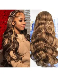 5x5 Lace Front Wigs, Premium Human Hair Highlight Ombre, Honey Blonde, HD Body Wave, Pre Plucked, Glueless, 180 Density, P4/27, for Women