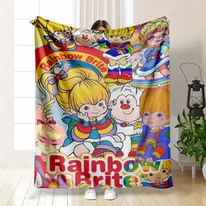 Rainbow Brite Twink and Color Kids Retro 80s Fan Gift Flannel Blanket Nostalgic Character Collage Portrait Art Print Soft Warm Cozy Lightweight Throw Ideal for Bedroom Sofa Office Travel Gift Decor Use tiktokshopspringglowup