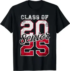 Senior 2025 Class of 2025 Graduation 2025 Senior 25 Graduate T-Shirt- Digital Print, Fitted Short Sleeve, Medium Length, Hand Wash Only, Versatile for All Seasons - Fabric, Clothes
