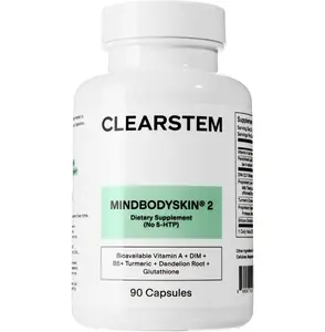 CLEARSTEM - MINDBODYSKIN Hormonal Acne Supplement (No 5-HTP) - Natural DIM Supplement - Skin Care Vitamins - Hormone Balance, Antioxidants - Gluten Free, Cruelty Free - 30 Servings, 90 Capsules