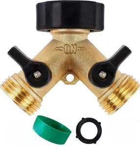 Garden Hose Splitter 2 Way, Heavy Duty Brass Connector Tap Splitter, Y Splitter 2 Valves with 2 Extra Rubber Washers