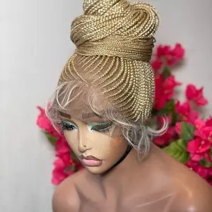 360 full lace center curve ponytail shuku up do Braided Lace Wigs for Women, Gorgeous Wigs with Baby Hair Bangs, Synthetic Braided Full Lace Wigs for Party, Daily Use. Medium: Cap size :21.5 – 22.5”
