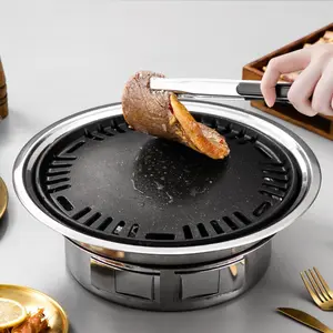 1pc Indoor and Outdoor Korean Barbeque Barbecue Grill, BBQ, Household Charcoal Smokeless Maifan Stone Baking Pan, Stainless Steel BBQ, Bbq Charcoal Grills