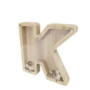 FixtureDisplays®  First Name Initial Personalized 7" Tall Wooden Kids Letter Piggy Bank Custom Name Coin Bank, Wood Alphabet Letter Bank Money Box Birthday Home Decoration - Letter "K" 15553-K-NF