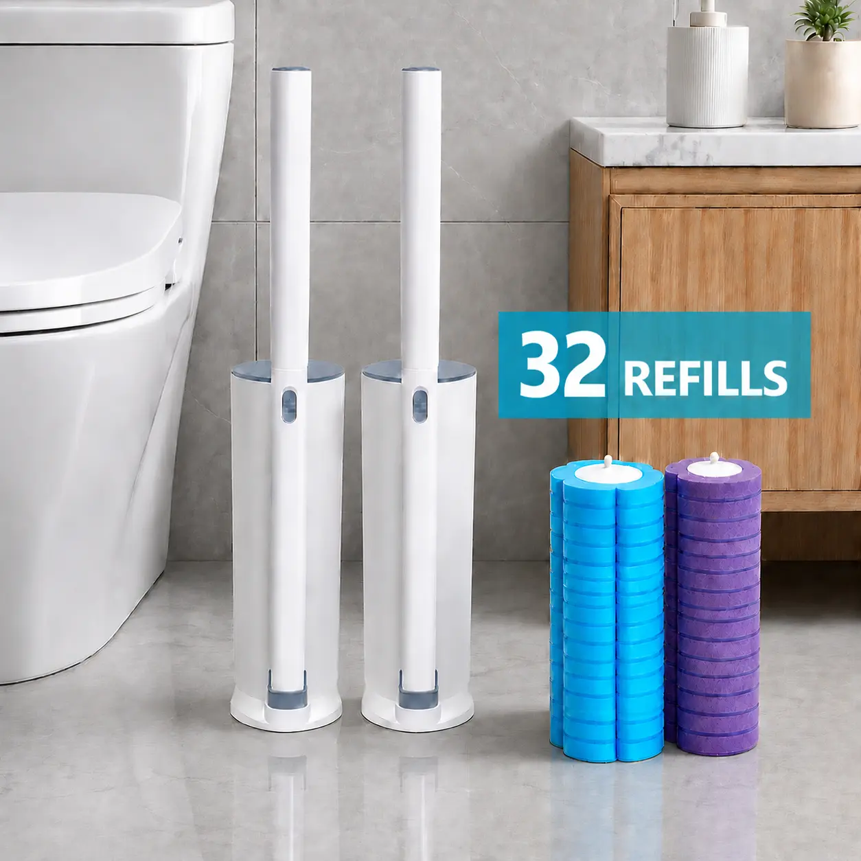 Disposable Toilet Brush Set – Toilet Bowl Cleaner with Holder, 32 Refills for Deep Cleaning & Hygienic Bathroom Care