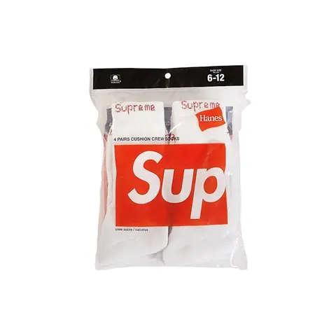 Supreme Unisex Hanes Crew Socks (4 Pack) White, from StockX