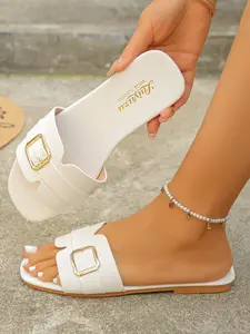 Summer Must-Have! Square Buckle One-Strap Sandals, Versatile and Showcases Feet, Perfect for Any Rubber