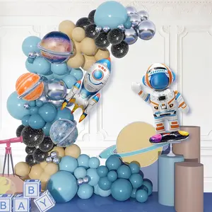 Space Balloon Arch Kit 135pcs Blue Silver Nude with Sun Moon Planet Party Decor
