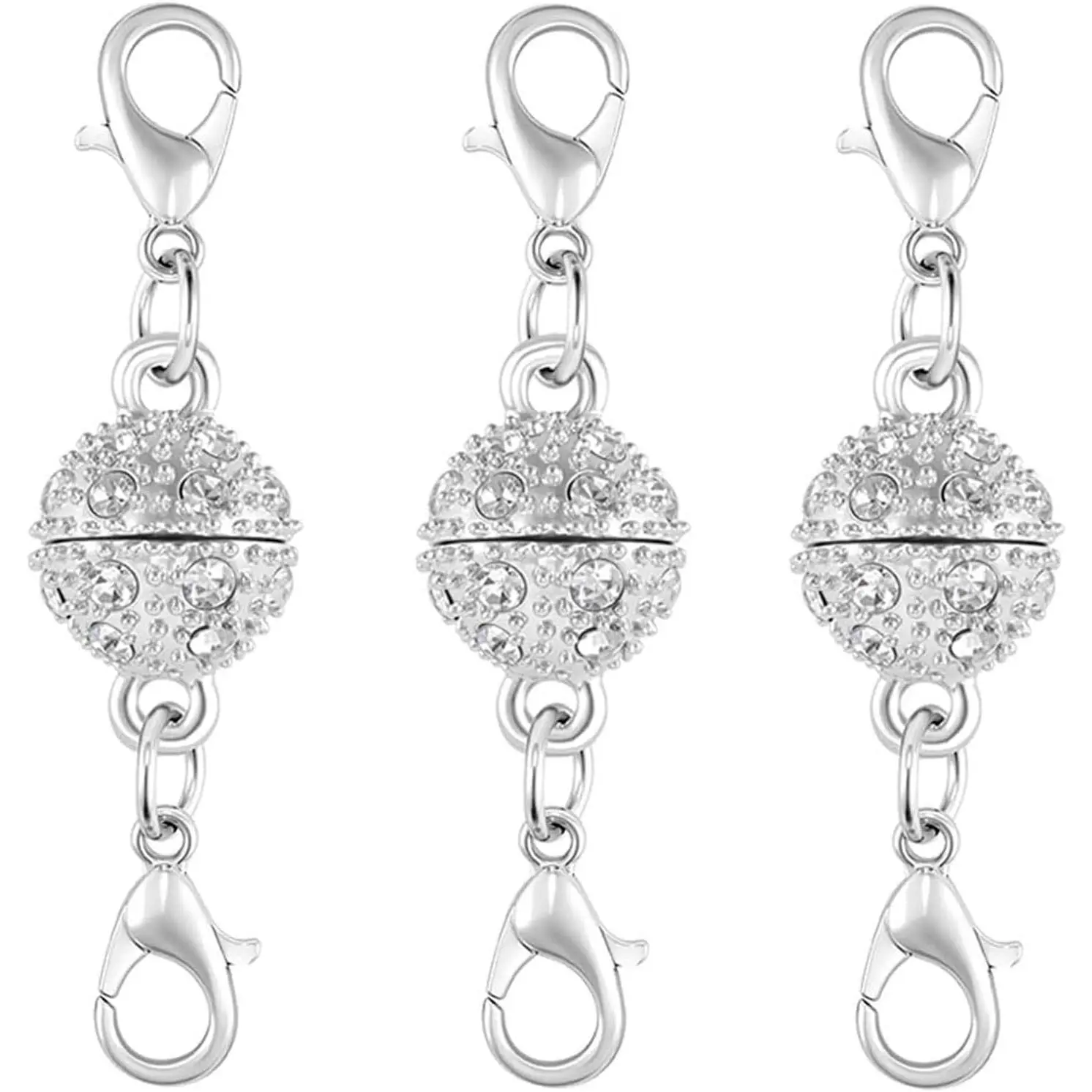 Glamorous Magnetic Jewelry Clasps 12-Piece Set - Dual-Tone Golden-Silvery, Crystal Ball Connectors, Secure Lobster Closures, Easy for DIY Beading, Jewelry Making & Repairs, DIY Projects