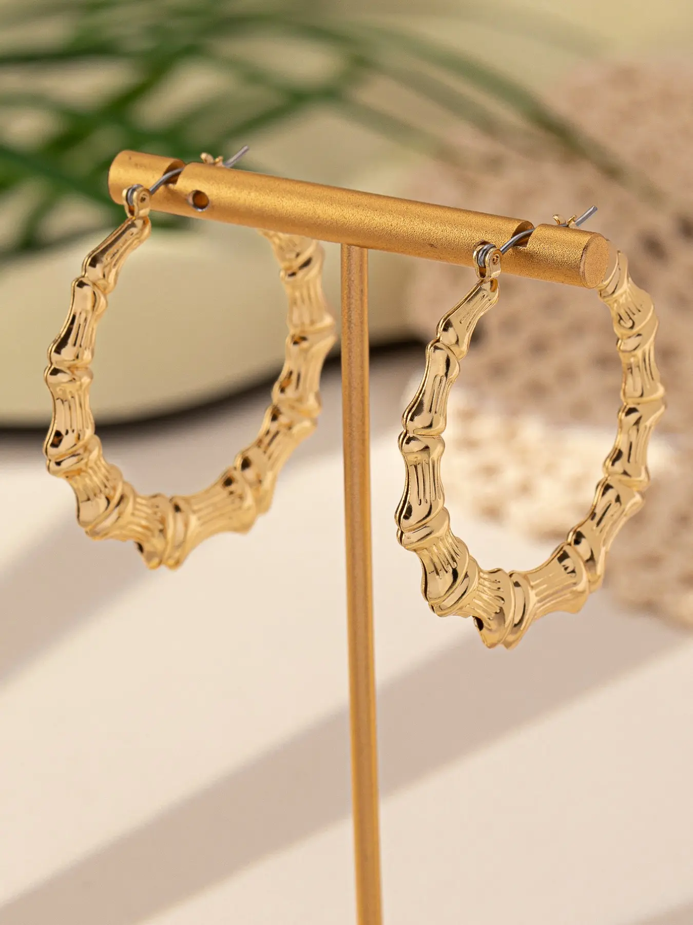 Round Bamboo Joint Leopard Print Earrings, Hoop Earrings, Statement Hoops Earrings, Hoop Shape Earrings, European and American Style Retro Ear Cuffs, Unique Luxury High-End Jewelry Accessories
