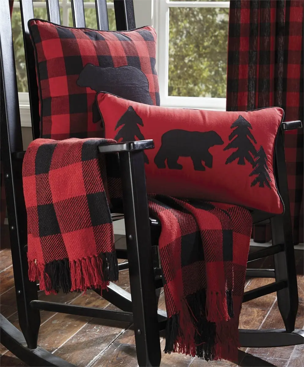 Buffalo Red and Black Check Throw Blanket, Rustic Knotted Tassels Blanket for Sofa, Home Soft Furnishing