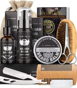 Men's 10-Piece Multi-Pack Premium 100% Natural Moisturizing Beard Grooming Set for Personal Care