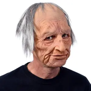 Christmas Party Costume Props, Horror Role-Playing Masks, Wrinkled Full Face Mask, Realistic Mask, Elderly Man Mask for Parties, Halloween Accessories