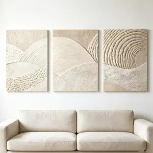 3 Piece Neutral Textured Abstract Canvas Wall Art, Minimalist Beige Off White 3D Thick Texture Mountain Wave Painting, Modern Wabi-Sabi Framed Wall Decor for Living Room Bedroom Narrow Wall Space, Ready to Hang Contemporary 2D Textured Wall Panels
