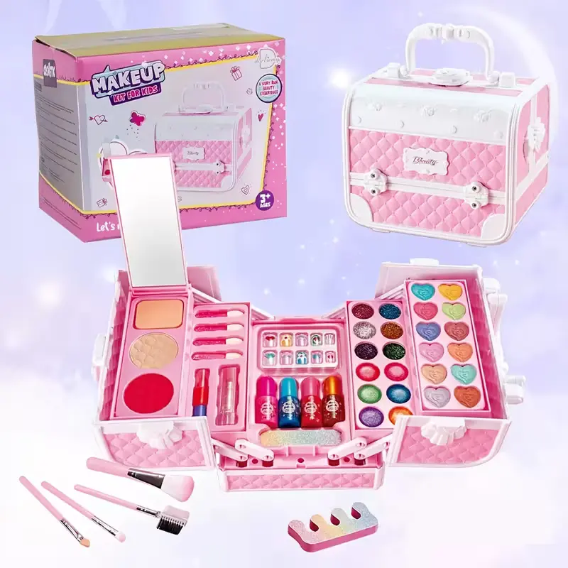 1pc Glitter Princess Makeup Kit - Shimmer & Sparkle Kids Cosmetic Set with Cute Portable Bag, Fantasy Dress Up Toys for Little Girls, Ideal Birthday & Holiday Gift