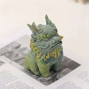 Pixiu Statue Symbolizing Wealth and Blessings, Mythical Creature Design, Stone Material with Floral Details, Home & Office Decor