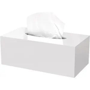 Acrylic Tissue Box Cover Rectangle, White Tissue Box Holder, Facial Napkin Dispenser for Bathroom Kitchen Bedroom Office Hotel Use Shiny White