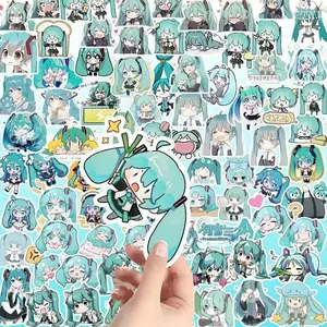 100 Sheets Q Version Hatsune Miku 2D Exquisite Decorative Stickers, DIY Scrapbooking & Stamping Supplies for Mobile Phones, Hand Accounts