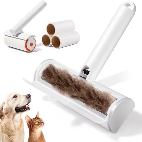 TripleWood Universal Reusable Pet Hair Removal & Lint Roller Value Set - 17cm Broad Extra Sticky Roller with 2 Refills, Dual-Action Cleaning Black Technology, Cost-Effective Solution for Dog & Cat Hair on Furniture, Clothes, Bright White