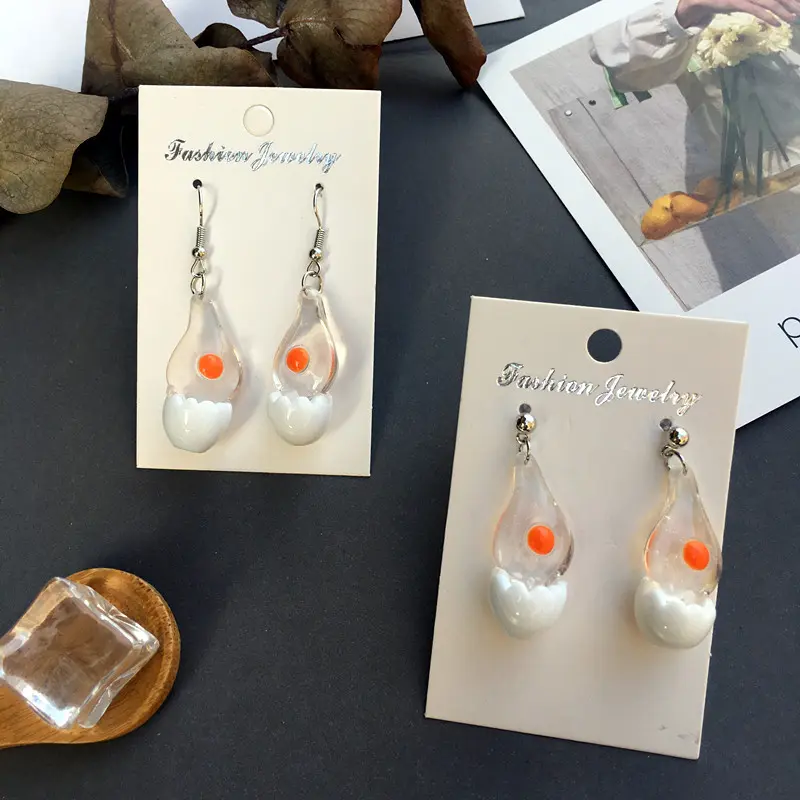 Miniature Raw Egg Resin Dangle Earrings for Women, Quirky 3D Broken Eggshell Sunny Side Up Drop Earrings, Cute Foodie Jewelry, Pierced & Clip on Available