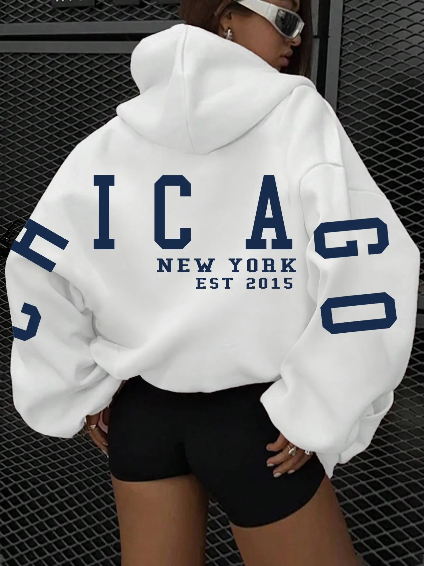 Women's Chicago New York Letter Print Hoodie Jacket, Loose-Fitting Casual Outerwear with Pockets, Fall & Winter Fleece Sweatshirt Womenswear, Casual Comfy Pullover