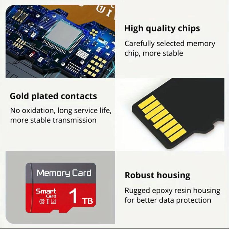 Memory card with adapter: Micro SD card, micro TF adapter for vehicle Bluetooth device data, compatible with motion recorder video, PC files, supports portable game console storage.