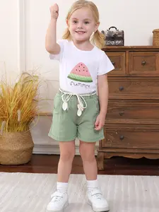 Toddler Baby Girls Clothes Watermelon T-shirt + Linen Shorts with Belt Cute Summer Short Set