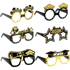 6Pcs/12Pcs Graduation Party Glasses 2026 Graduation Party Decorations Glitter Congrats Grad Eyeglasses for Graduation Party Favor Decoration Photo Props Supplies for Graduation Decorations 2026 Photo Booth Props for 2026 Graduation Party Decorations