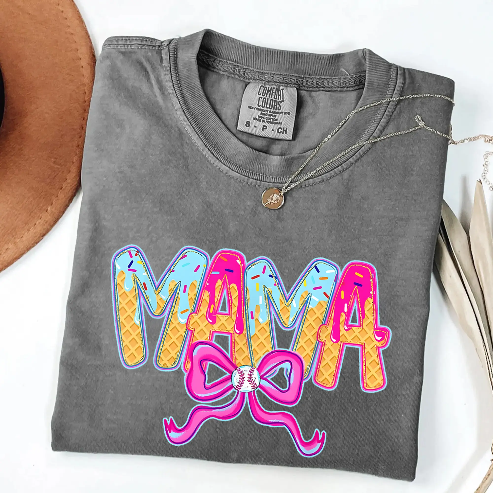 Mama Drip Baseball Ice Cream Comfort Colors Unisex T-shirt Sweet Baseball Mom Gift, Playful Ice Cream Drip Design, Stylish Game Day Shirt