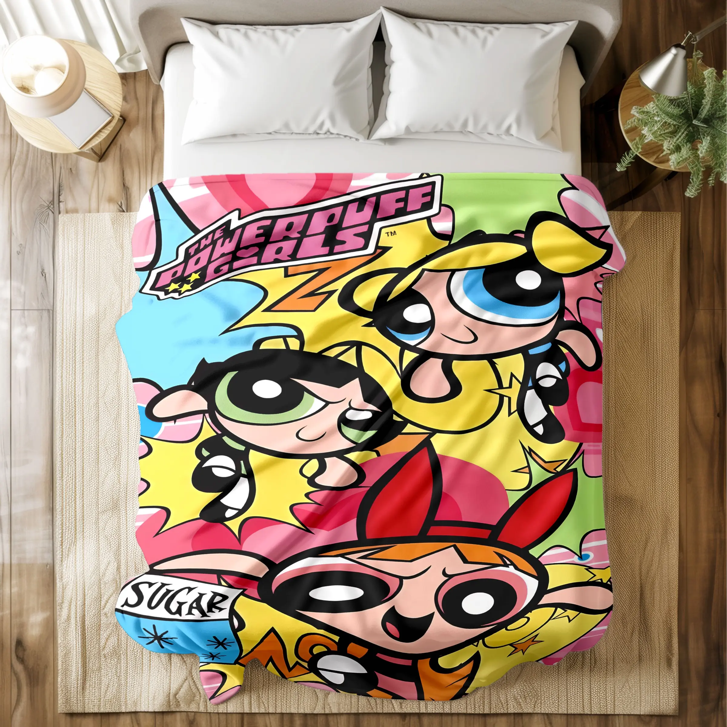 The Powerpuff Girls Printed Blanket, Flannel Blankets, Soft Throw, Blanket Gifts, with Cartoon Character Prints - Soft & Skin-friendly, Long-Lasting & Quick-Drying, Machine Washable, Multi-Size for Bed, Sofa & Office Naps, Ideal Gift for Cartoon Fans
